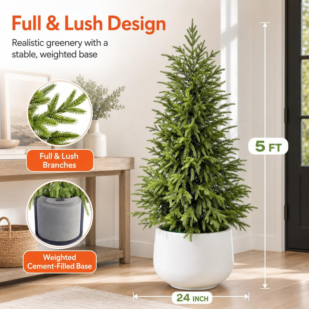 5FT Lighted Topiary Trees Artificial Outdoor | Artificial Norfolk Pine Tree O...