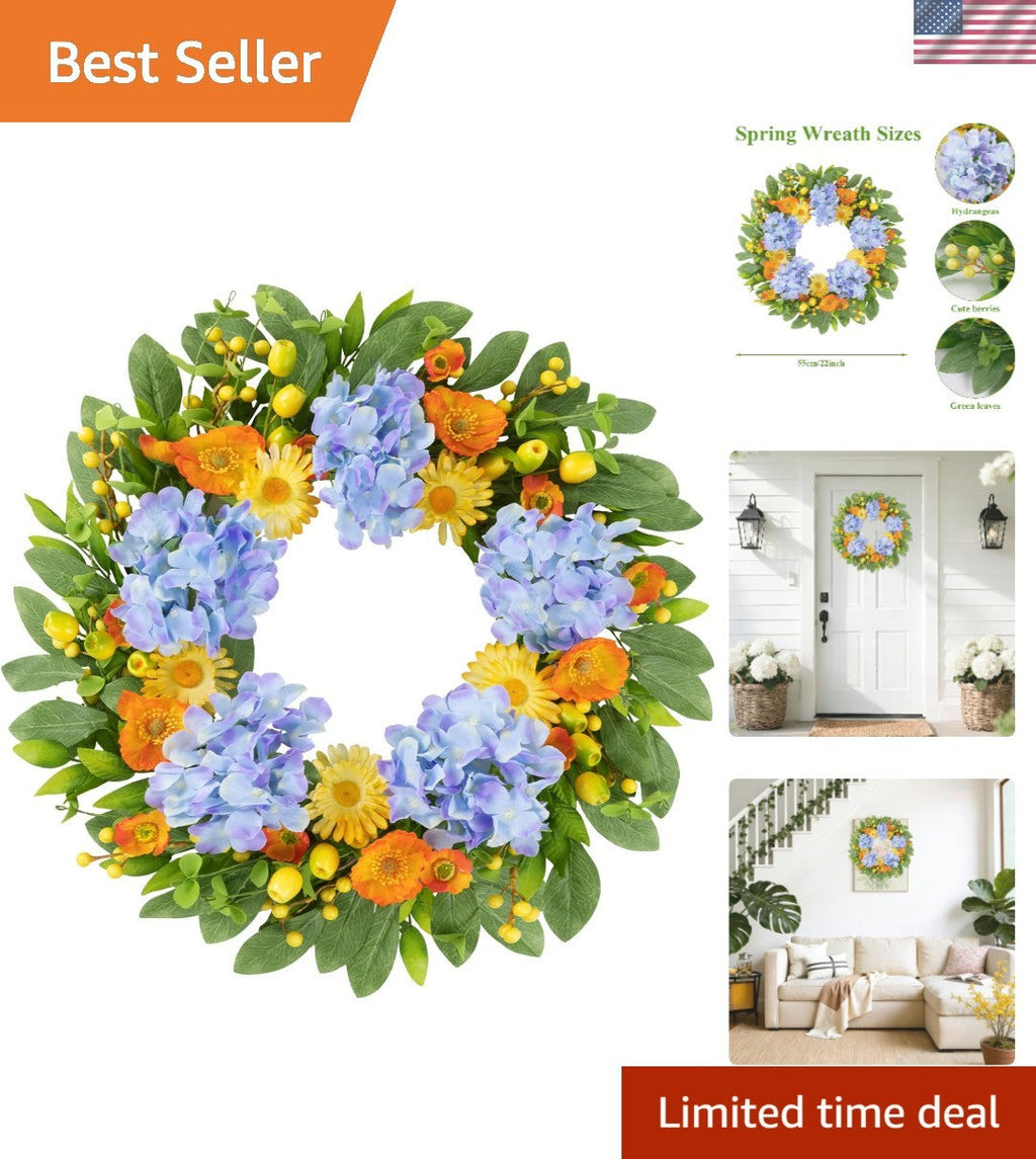 22-Inch Hydrangea Wreath: Stunning Silk Floral Design for Home and Weddings