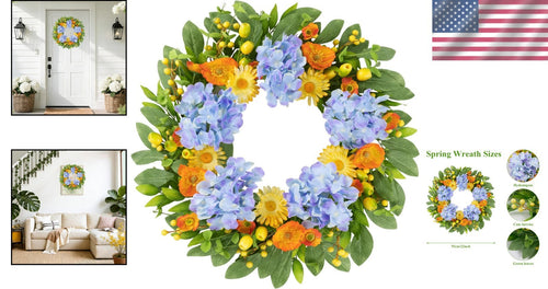 22-Inch Hydrangea Wreath: Stunning Silk Floral Design for Home and Weddings
