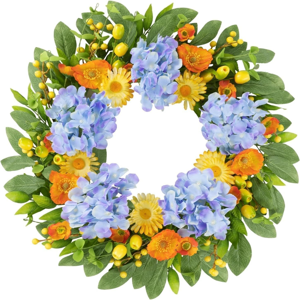 22-Inch Hydrangea Wreath: Stunning Silk Floral Design for Home and Weddings